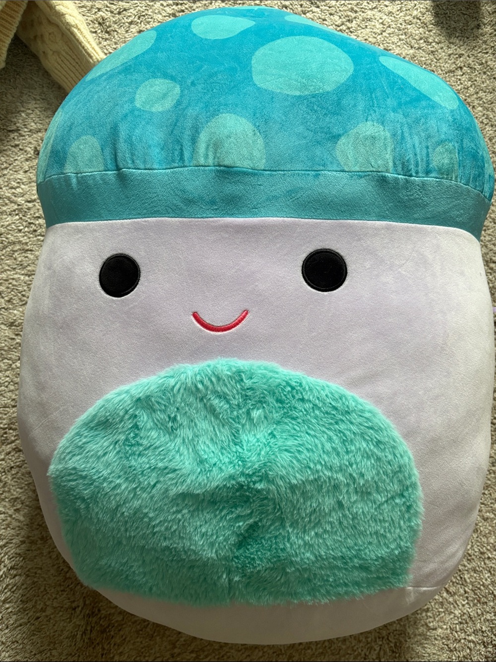 Large Mushroom Stuffed Toy - Teal & White Kids Plush